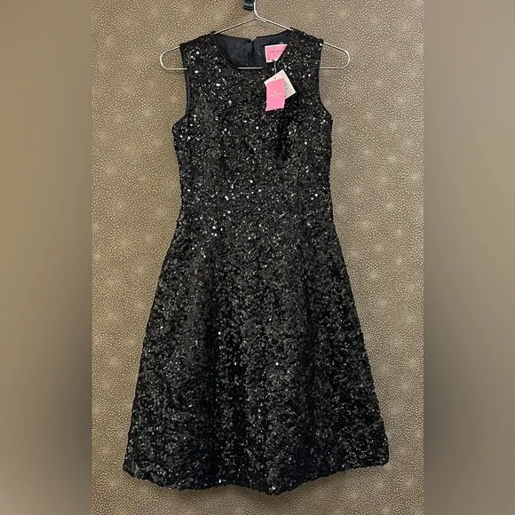kate spade | Dresses | New Kate Spade Black Sequin Bow Tie Fit And Flare  Dress | Poshmark